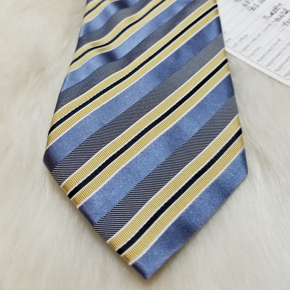 Banana Republic Silk Tie Yellow Blue Gray Stripes - Picture 2 of 4
